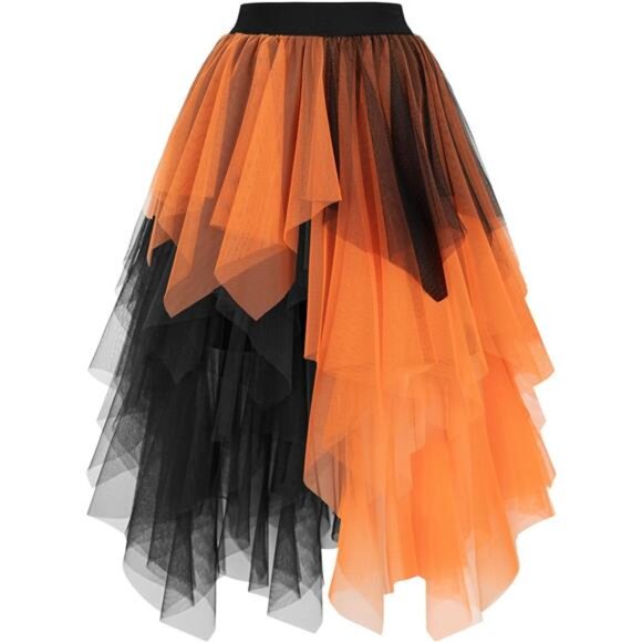 Women's Tulle Skirts High Low Black Orange - Picture 1 of 5